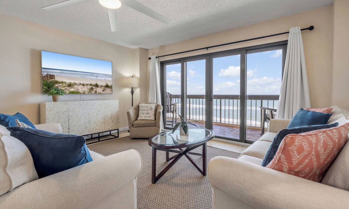 Ormond-by-the-Sea Condo | Direct oceanfront corner condo with big balcony, heated beachfront pool and garage parking