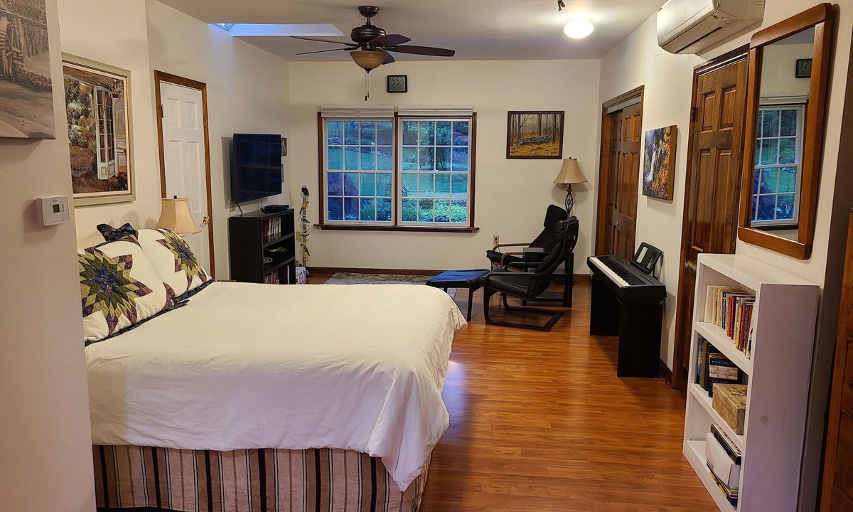 Redding Ridge Apartment | Private Bedroom And Bathroom , second room with work or eating area on 2nd floor