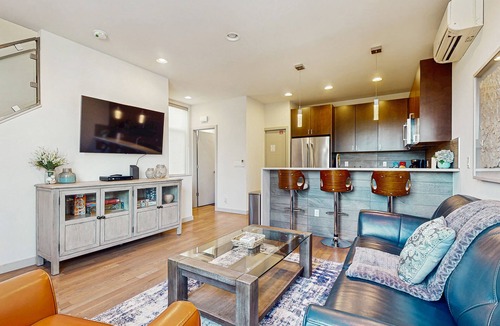 Crown Hill House | Colorful luxury home with rooftop patio & BBQ grill, board games, & more!