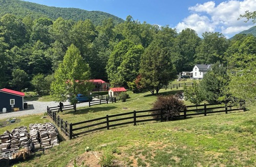 Roseland Cottage | Creekfront Cabin Fire Pit Fenced Yard Near Crabtree Falls