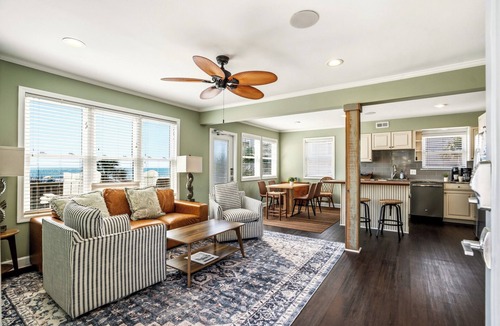 Cherry Grove Beach House | Living Beach 4, Pet Friendly, Oceanfront House in Cherry Grove with Hot Tub