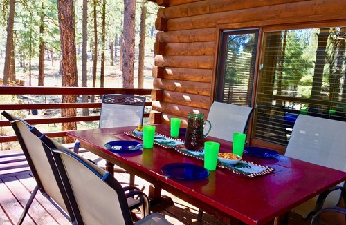 Kachina Village Cabin | Log Cabin in tall pines, backs to forest, great hiking, star-gazing, biking!