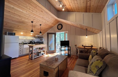 Shelter Cove Cottage | Stunning ocean view from the yard of this cozy home with balcony and fireplace