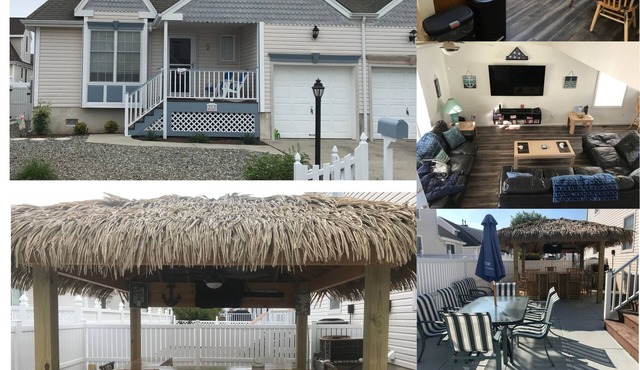 4 bedrooms, 5 min walk to private beach with its own backyard tiki bar