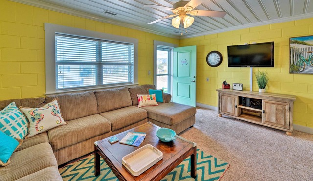 Colorful Cottage w/ Patio Across from the Beach!