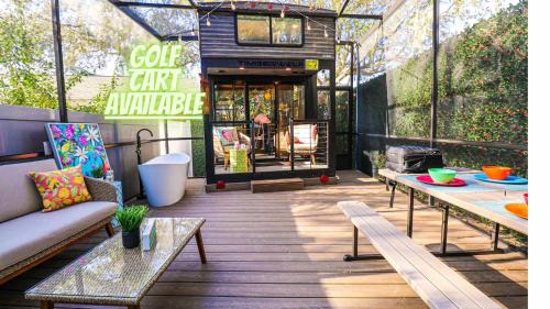 FunTropicalTinyHomeGolfCartLake