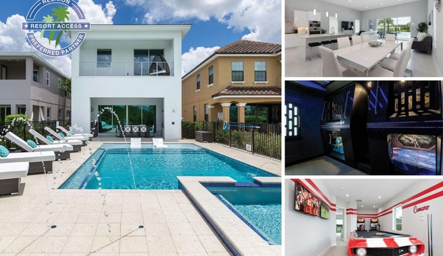 Modern Luxury Villa | 5BR, 5 Bath Luxe Home w/Private Pool, Arcade, and Theater Near Disney