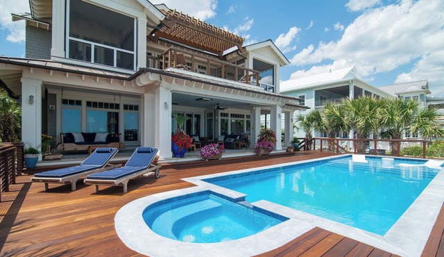 Oceanfront house with separate carriage house & private swimming pool at North Litchfield Beach.