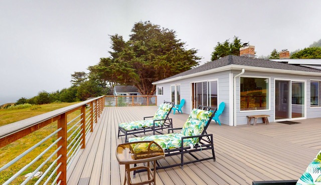 Serene oceanfront home with large deck, panoramic views, dog-friendly, & W/D