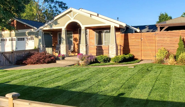 Vivid colorful craftsman with patio and fire pit